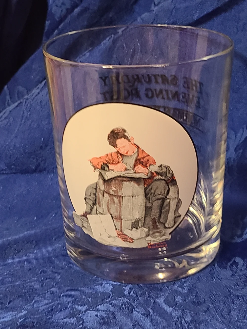 Vintage Glass Tumbler with Brown and Cream Illustration